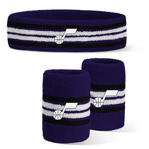 For Bare Feet NBA Utah Jazz Officially Licensed Team Logo Headband & Wristband Combo Pack Team Color OSFM