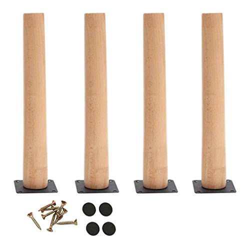4 Patas para Muebles,Patas de Madera Maciza,Pata de Mesa de Haya,para Mesa,Armario,Mesa de Centro,Banco,Estantería,Mueble de TV,Patas de Repuesto,con Accesorios de Montaje(40cm/15.7in)