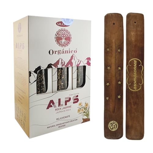 Aromasenses - Boîte complète avec 12 boîtes d'encens Ullas Alps Jasmin de Roche | Incinèse 100 % naturel et écologique | Aromathérapie aux herbes alpines | Encens biologique + 1 tablette Aromasenses.