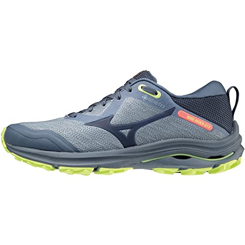 Image of Mizuno Women Wave Rider GTX Running Shoe, VIndigo/VIndigo/NeoLime, UK 5