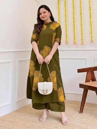 Image of ANNI Designer Women Viscose Blend Straight Fit Printed Kurta Palazzo Set | Mandarin Neck Outfit | Lightweight Breathable Fabric | Comfortable Elegant Styling for Office Casual Wear