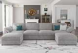 EASE MOOSE Oversized U Shape Sectional Modular Sofa,Wide Deep seat Sectional Sofa,FSC Certified Comfortable Chenille Grey Cloud Modular Sofa