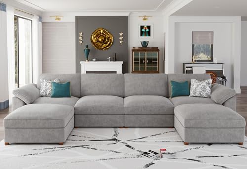 EASE MOOSE Oversized Sectional Modular Sofa with Ottoman,Modern Luxury Deep seat U Shape Modular Sofa Removable and Washable