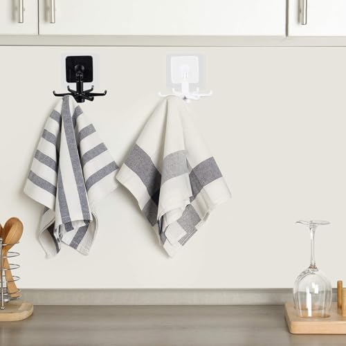 Image of 2 Pack Self-Adhesive Wall Hangers for Kitchen Bathroom Bedroom Office Storage Heavy Duty No-Drill 360 Rotating Utility Hooks for Utensils Towels Keys Accessories Strong Wall Mount Organizer