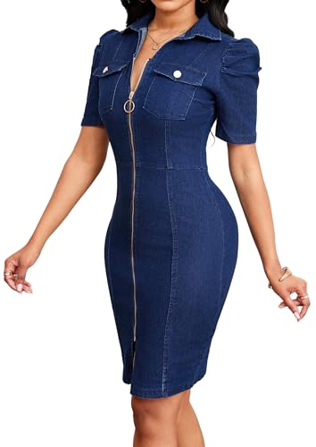 Image of SeNight Women's High Waist Denim Mini Skirt Frayed Hem Stretchy | High Waist Denim Mini Skirt Frayed Hem Stretchy Bodycon Jean Skirt with Button
