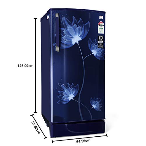 Image of Godrej 200 L 4 Star Inverter Direct-Cool Single Door Refrigerator with Jumbo Vegetable Tray (RD EDGE 215D 43 TAI GL BL, Glass Blue)- 2022 Model