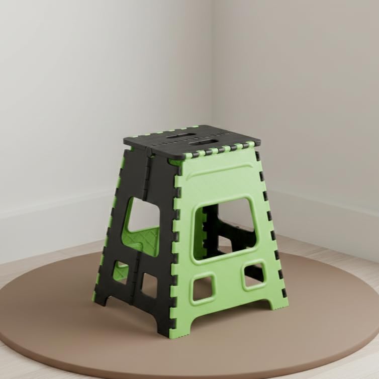 Image of U-MAX 18 Inch Folding Step Stool, Portable, Heavy Duty Plastic with Anti-Slip Surface Space-Saving Foldable Stool for Kids & Adults (Green-Black)