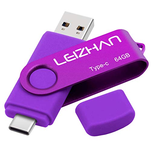 leizhan USB Stick Type C Memory Stick 64 GB Flash Drive OTG (On The Go) 2 w 1 USB C Statyw pamięci do smartfona i MacBook typu C (64 GB, fioletowy)