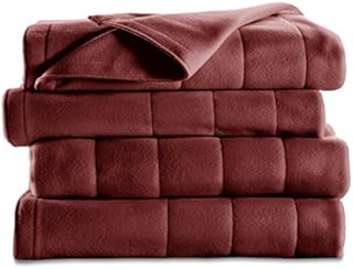 Sunbeam Quilted Fleece Heated Blanket with EasySet Pro Controller, Twin, Garnet