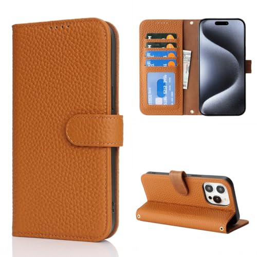 Étui portefeuille iPhone 15 Pro magnétique en cuir avec 4 porte-cartes sécurisés