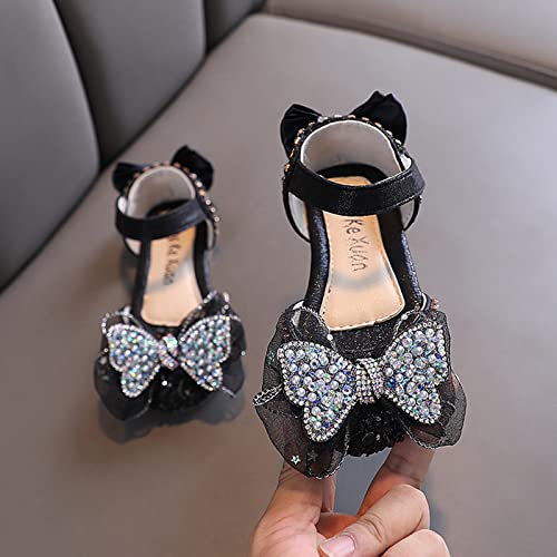 White Sandals for Girls Fashion Spring and Summer Girls Sandals Dress Dance Show Princess Shoes Flat Bottom Rhinestone (Black-A, 8.5 Toddler)3