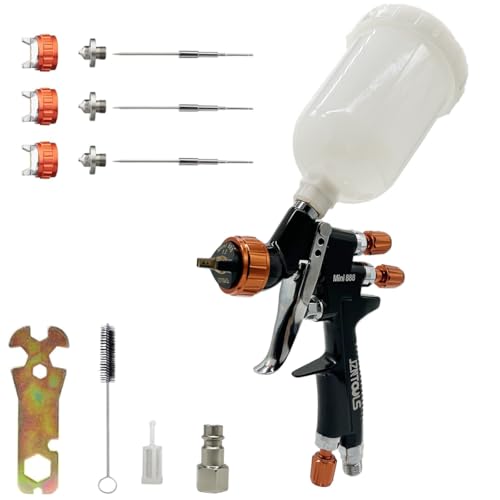 HVLP Mini Paint Spray Gun Gravity Air Spray Gun 250CC Cup Professional Pneumatic Air Paint Spray Gun Auto Repair Tool Painting Kit 3 Nozzle 0.8MM, 1.0MM, 1.2MM (0.8 1.0 1.2MM)