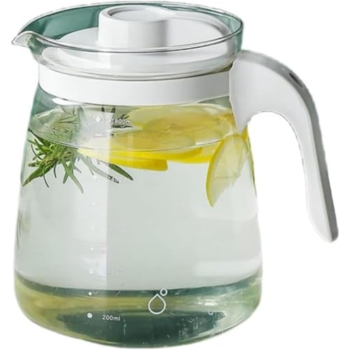 Jeaninelee ガラスケトル、耐熱性、透明ティーポット、ティーポット、麦茶、冷蔵庫ケトル、軽量、大容量、スケール、スタイリッシュで清潔、氷水、お茶、ジュースなど、さまざまな飲み物に使用できます、大容量2300ml (白)