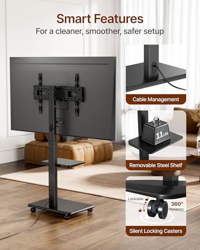 Image of Steel Base Rolling TV Stand for 32-75 inch TVs up to 110 lbs, Black