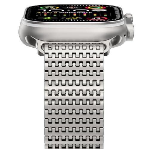 Fullife Milanese Loop Stainless Steel Compatible with Apple Watch Straps 49mm 46mm 45mm 44mm 42mm(Series 3 2 1),Metal Magnetic Strap for iWatch Ultra2/Ultra,Series 10 9 8 7 6 SE 5 4 3 2 1,Titanium - Image 2