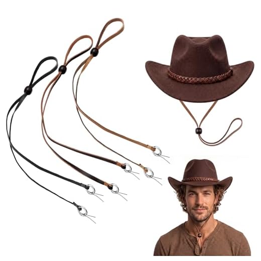 Wavwavw 3 Pieces 3/6 Pieces Leather Hat Chin Straps for Men and Women Removable Cap Chin Cord Stampede Strings for Cowboy and Sun Hat