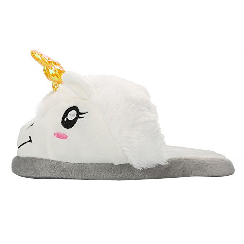 Luojida Chaussons Licorne Enfants Fills Garçon Slippers Pantoufle Souple en Peluche Chaussure Animal Unicorne Hiver Figure Taille unique 28-34EU (blanc-1) Cover