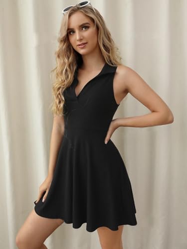 Image of Women's Elegant Floral Dress Coll. (All-Seasons) - Sleeveless /Short /Midi, V-Neck Ruffle, Fashion Casual Party Dresses