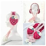 【ラスト3点】 いちご イヤーマフ ビビッドピンク 手編み y2k 韓国 苺