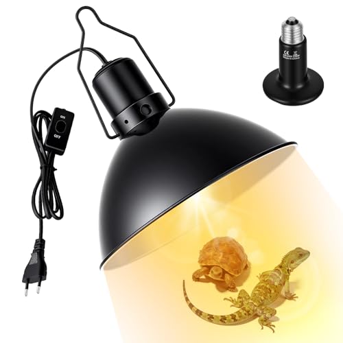 Eirolace Lampe Chauffante Terrarium Dome avec100W E27 Ampoule, Support de Lampe Chauffante à Réflecteur 20.5cm, Portable Chauffe-Tortue Réservoir de Reptiles Lampe pour Tortue Serpent Lézard Cacatoès