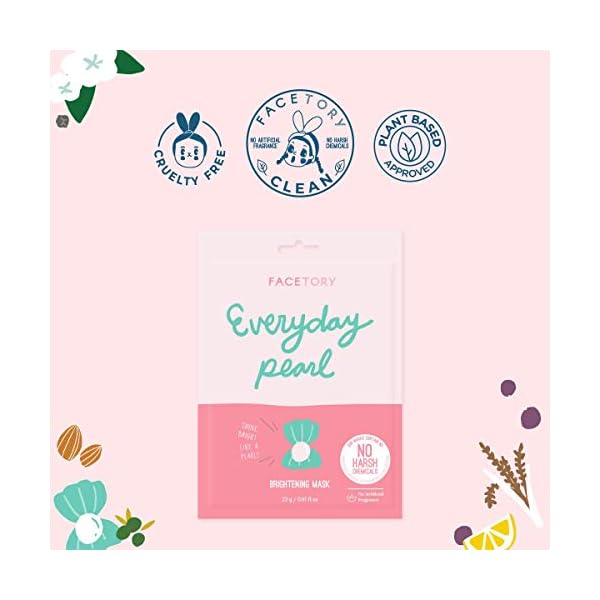 FACETORY Everyday Pearl Radiance Boosting Mask With No Harsh Chemicals - Soft, Form-Fitting Face Mask, For All Skin Types - Strengthening, Balancing, and Illuminating (Pack of 5)