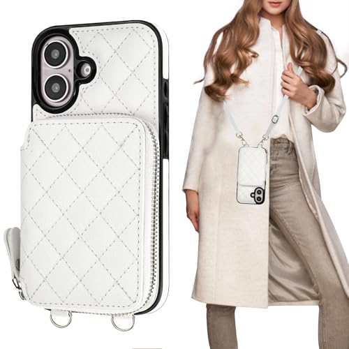 Bocasal Crossbody Wallet Case Card Holder for iPhone 16, White