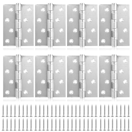 Image of 8 Pcs Heavy Duty Door Hinges 4 inch(100mm*76mm), Stainless Steel Hinges for Wood Outdoor Internal Ball Bearing Door Hinge with 64 Screws (Silver)