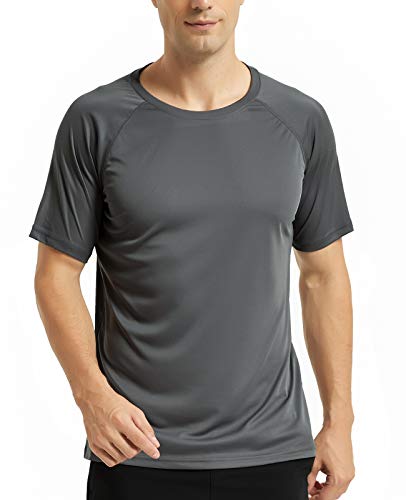 MIER Men's Quick Dry Long/Short Sleeve T-Shirt UPF 50+ UV Sun Protection Workout Outdoor Running Shirts, Dark Grey, Large
