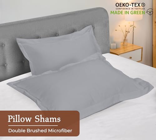 Image of Royale Linens Pillow Shams 2 Pack Queen Size 20x30 Inch - Brushed 1800 Microfiber - Bed Pillow Shams, Wrinkle Resistant Super Soft and Cozy - Back Overlap Closure - Oxford Pillowcase (Queen, Silver)