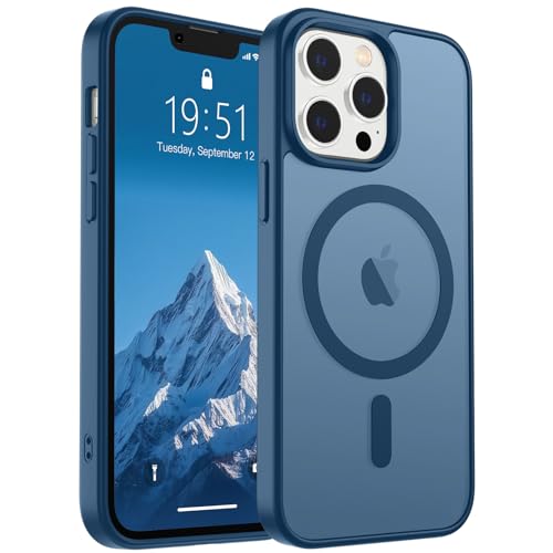 Image of SUPFINE Magnetic for iPhone 12 Pro Max Case (Compatible with MagSafe) (Military Grade Drop Protection) Translucent Matte Shockproof Phone Cover,Deep Blue