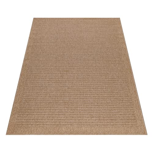 HomebyHome Outdoor Teppich Wetterfest 140 x 200 cm Beige Sisal und Jute Optik - Balkon Teppich Wasserfest Vintage Design Pflegeleicht - Waschbarer Teppich Küche, Garten, Terrasse und Camping