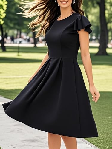 oxiuly Women's Flounce Sleeve Wedding Church Vintage Dresses Casual Floral Party Cocktail Work Dress with Pockets Fei3763
