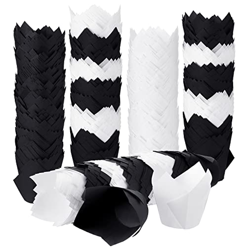 Caissettes à muffins tulipe noires et blanches anti-graisse - Lot de 400 pièces pour pâtisserie - 2