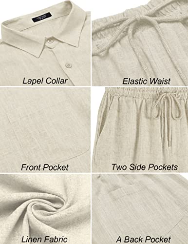 COOFANDY Men 2 Piece Linen Set Casual Short Sleeve Shirt and Short Beach Set4
