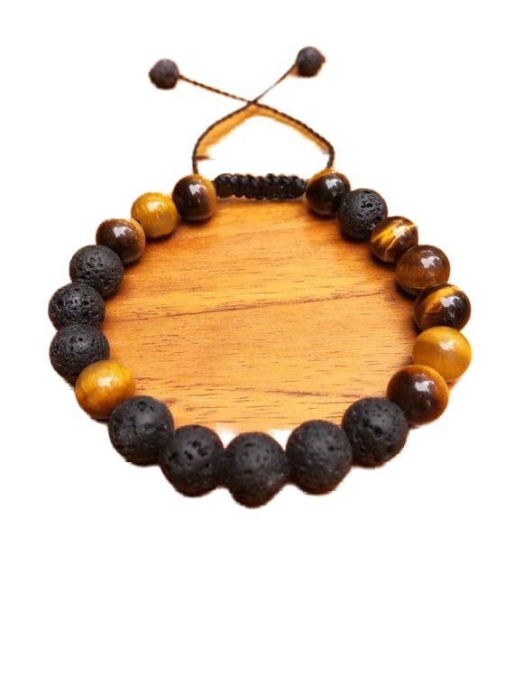 Bracelet œil de tigre contre le stress quotidien avec perles de lave noire 8mm