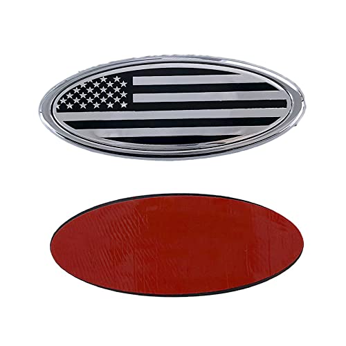 Image of SANRILY 5.9 Inch Silver Oval American Flag Emblem for Ford Edge Escape Explorer Expedition Sport 5.9 inch x 2.3 inch Decal Badge Nameplate for Ford Car Emblem Replacement Cover