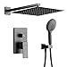 Rain Shower System, Modern Shower Faucet Set with Rough-in Valve, 12" Rainfall Shower Head and Multi-function Hand Held Luxury Shower Combo Set, Wall-Mounted. (12-inch Shower Head, Matte Black)