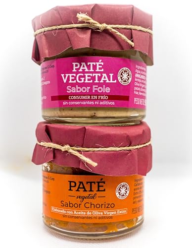 (PACK 2 UNIDADES) Paté Vegetal Sabor Foie y Paté Vegetal sabor Chorizo - 100% Vegano - Elaborado con Aceite de Oliva Virgen Extra.