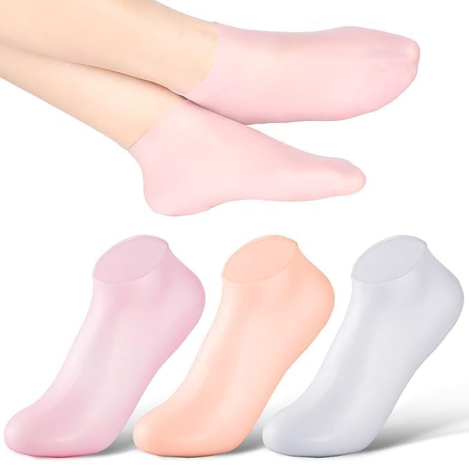 Silicone Moisturizing Socks (2-Pair), Anti Slip Soft Spa Gel Socks Softening Feet Dry Cracked Skin, Women Spa Pedicure Socks for Foot Hand Softening, Foot Care After Pedicure