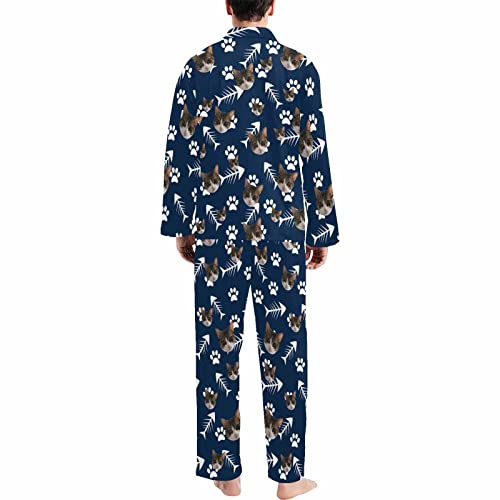 DIYKST Personalized Pajama Set for Men Custom Pajama With Cats Photo Paw Print Sleepwear Funny Gift For Birthday Party4