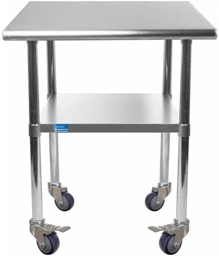 Vista 73 de AmGood Mesa de acero inoxidable de 24 pulgadas de largo x 18 pulgadas de profundidad con ruedas