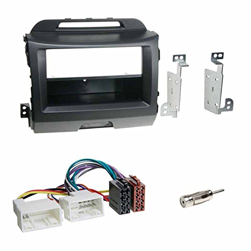 Zestaw do zabudowy: Radio samochodowe podwójne DIN 2-DIN 2 DIN ramka radiowa mocowanie z półką czarna + kabel przyłączeniowy ISO radio adapter samochodowy + adapter antenowy do KIA Sportage III (SL) od 08/2010