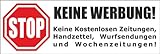 1 Aufkleber Keine Werbung! 1 weißer Briefkastenaufkleber 105x35 mm- Keine kostenlosen Zeitungen, Handzettel, Wurfsendungen und Wochenzeitungen!