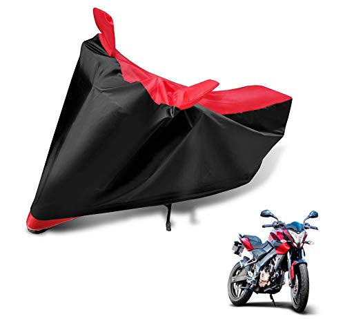 Image of Auto Hub Bike Cover Compatible with Bajaj Pulsar AS 200 with Mirror Pocket, Dustproof, Heat Resistant, Triple Stitched, Pulsar AS 200 Bike Cover- Black, Red