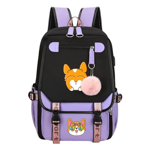 Violet Cute Hawaii Corgi Backpack Kawaii Lightweight Bookbag for College Outdoor Train 18 X 11.4 X 6.3inch