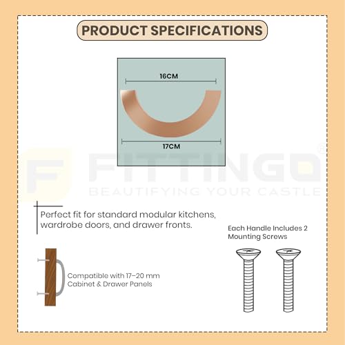 Image of 160mm PVD Rose Gold Cabinet Handle 1327 Half Round Shape - Long Zinc Alloy Pull for Kitchen Cabinets, Wardrobes, Drawers and Home Furniture, Strong & Comfortable Grip Handle - Pack of 10
