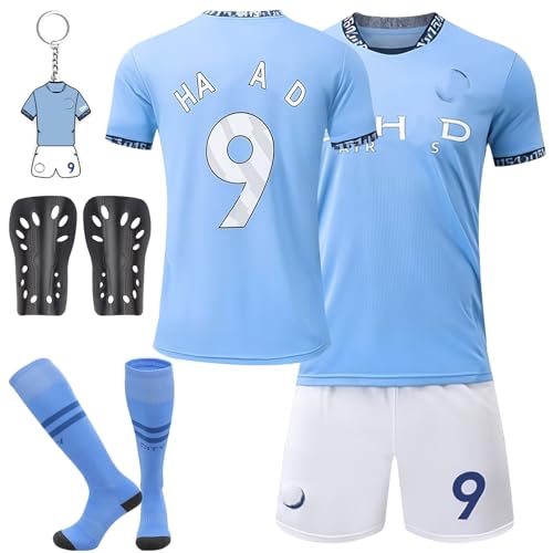 viallolipa Fußball Trikot Kinder Fussball Trikot Nr. 7/ Nr. 9 Fussball Socken Fußball Jersey Schlüsselanhänger und Knieschützer Outdoor Fußball Jersey für Junge Anzug