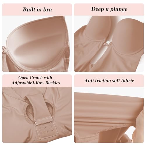Image of Slimers Backless Shapewear Strapless Bodysuit - Low Back Women Body Shaper : Slimming Built In Bra With Plunge