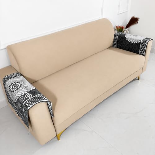 Image of Homerz Premium Chenille Fabric Sofa Cover | Soft, Durable & Dustproof | Decorative Couch Cover (Solitaire Grey, 2 pc Armrest, Armrest)
