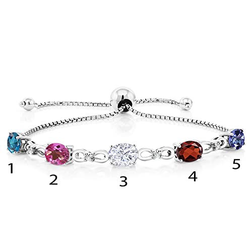 Gem Stone King 925 Sterling Silver Build Your Own Personalized 5 Birthstones And White Lab Grown Diamond Tennis Bracelet For Women Adjustable Up To 9 Inches #TOP1